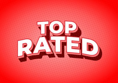 Cüretkar ve canlı bir grafikle en yüksek notlu kelimeler büyük, üç boyutlu harflerle, parlak kırmızı bir arkaplan ve noktalı bir desen..