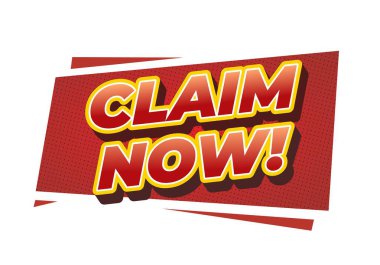 CLAIM Now adlı metni içeren cesur bir grafik tasarımı! Kırmızı arkaplanda, dinamik şekilli, büyük harflerle göz alıcı harfler..