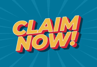 CLAIM 'i gösteren canlı bir grafik! Mavi arkaplan ve ışıldayan satırlarla kalın, retro tarzı tipografi.