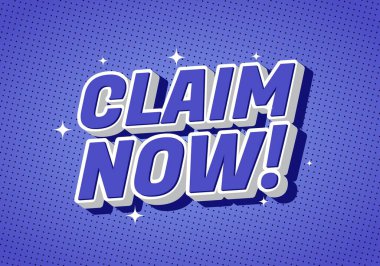 CLAIM 'i gösteren canlı bir grafik! Pırıl pırıl aksanlı mor noktalı arka planda üç boyutlu harf..