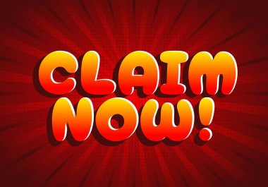 CLAIM 'i gösteren canlı bir grafik! Koyu, yuvarlak harflerle, kırmızı fonda sarıdan turuncuya bir gradyanı var..