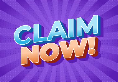 CLAIM 'i içeren canlı bir grafik tasarımı! Kalın, renkli harflerle mor bir arka plana karşı.