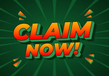 Cesur ve renkli bir grafikle CLAIM şimdi! dinamik bir tarzda, yeşil bir arkaplan üzerinde ışık saçan çizgiler ve dekoratif elementler ile ayarlanır.