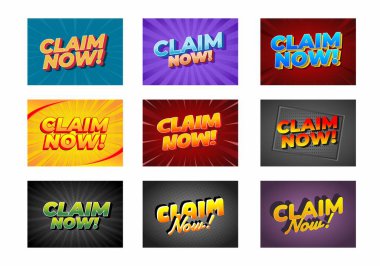 Dokuz renkli tanıtım pankartından oluşan bir kolaj. İçinde 