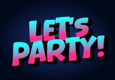 Renkli metin grafikleri parti yapalım diyor! Koyu bir arkaplan üzerinde değişken bir etki ile.