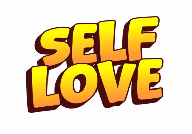 Canlı ve cesur bir grafik tasarımı, sarı-turuncu arasında değişen bir grafikle, kendini beğenme kelimelerini neşeli bir yazı tipinde içeriyor.