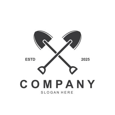 Tarım, kazı, madencilik, bahçe vektörü için kürek ve kazma logosu 