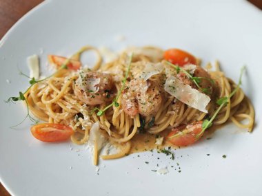 Deniz ürünleri, spagetti yakın çekim