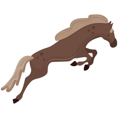 2026 yılının sembolü, yani atlama anında kahverengi çizgi film atı, yılbaşı tasarımları, uygulamaları, sosyal ağlar veya çıkartmalar için.