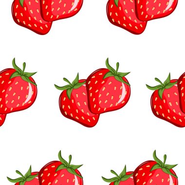 Olgun desenli, yeşil kuyruklu kırmızı çilekli, tekstil, ambalaj ve dijital tasarım için