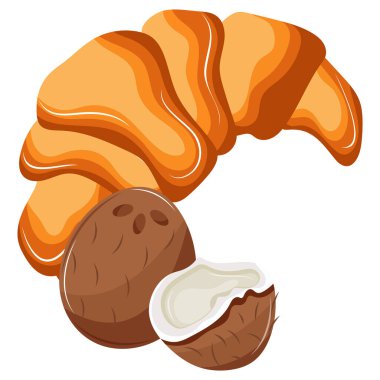 Meyve dolgulu parlak bir Fransız kruvasanı ikonu, yani hindistan cevizi dolgulu, menüler ve çeşitli yemek tasarımları için.