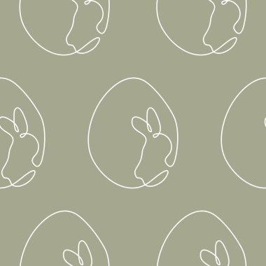 Yeşil desenli paskalya yumurtaları ve tavşanları çizgi halinde, posterler, kartlar veya diğer tatil tasarımları için.