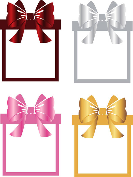 set of decorative frames in the shape of a gift box with bows in different gradients located on top
