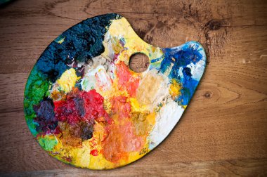 Ahşap arka plan boya palet