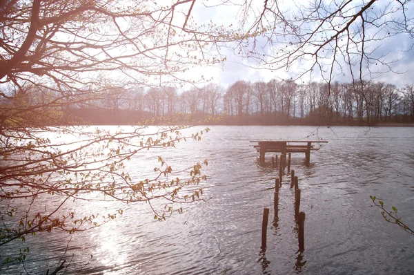 Leere Fußgängerbrücke am See — Stockfoto