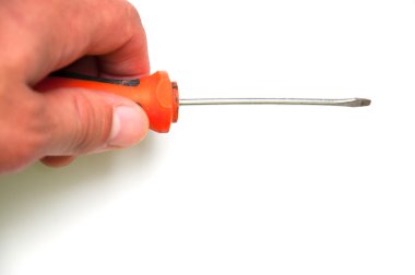 Beyaz izole elinde tornavida