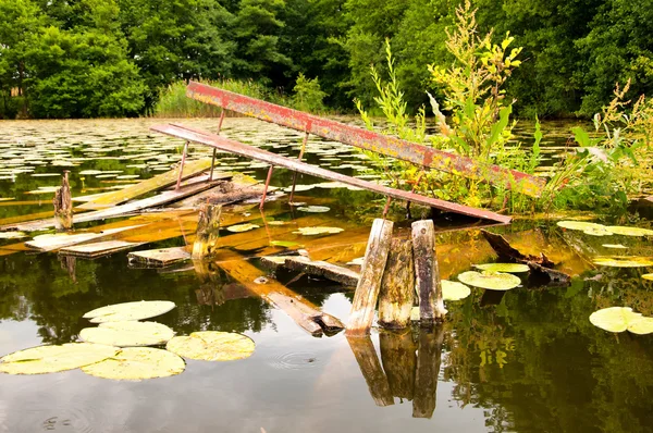 Blick auf zerstörte Seebrücke am See — Stockfoto