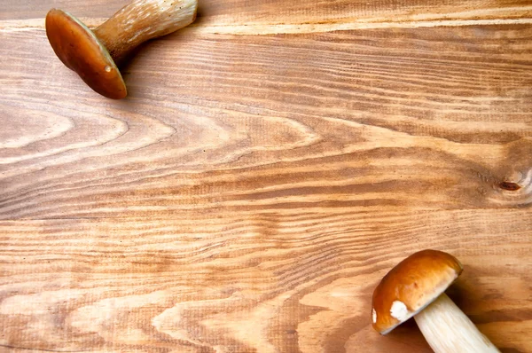 Funghi porcini su tavolo in legno con copyspace — Foto Stock