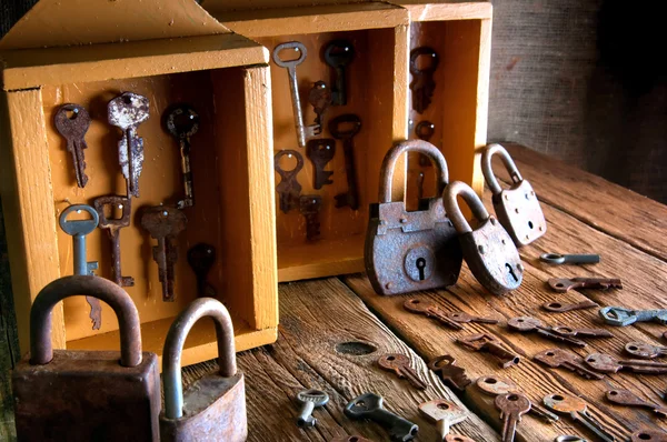Κουτιά με παλιά κλειδιά και λουκέτα — Φωτογραφία Αρχείου