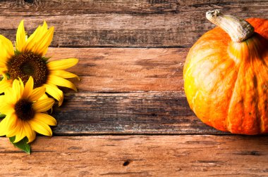 Kabak vintage ahşap masa üzerinde. Boşaltmak. Yukarıdan görüntülemek