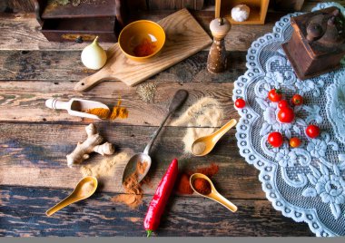 Eski rustik mutfak renkli Aromatik baharatlar