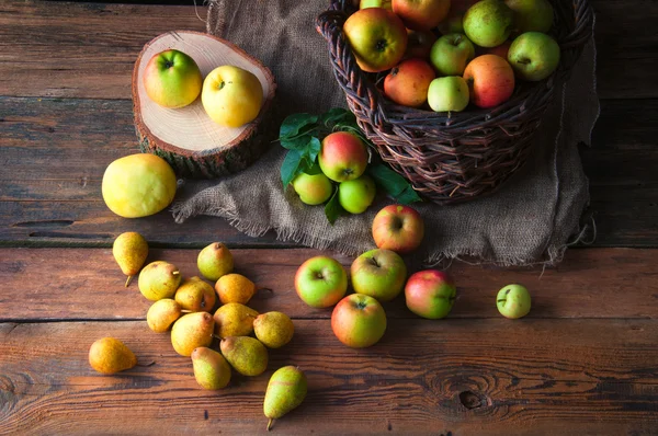 Wilde Äpfel und Birnen im Korb — Stockfoto