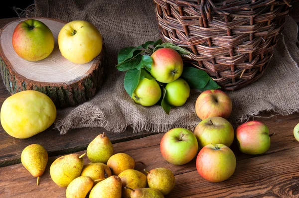 Wilde Äpfel und Birnen im Korb — Stockfoto