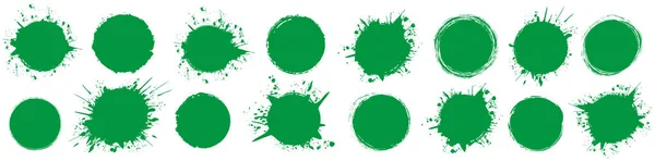 Zestaw Zielony Okrągły Pędzel Malowany Okrągły Stempel Tusz Okrągły Baner — Wektor stockowy