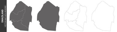 Beyaz arka planda izole edilmiş bölgelerle Svaziland 'ın 4 siyasi haritasından oluşan bir set.