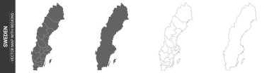 İsveç 'in 4 siyasi haritası beyaz arka planda izole edilmiş bölgeler