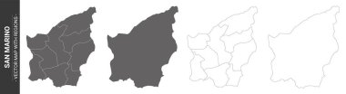 Beyaz arka planda izole edilmiş bölgeleri olan San Marino 'nun 4 siyasi haritası.