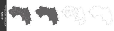 Beyaz arka planda izole edilmiş bölgeleri olan 4 siyasi Gine haritası