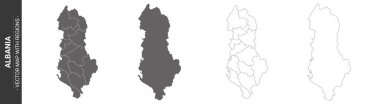 Beyaz arka planda izole edilmiş bölgelerle Arnavutluk 'a ait 4 siyasi harita seti