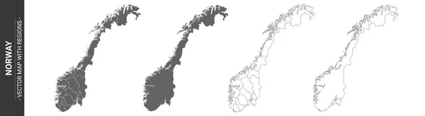 Politikai Térkép Norvégiáról Fehér Alapon Elszigetelt Régiókkal — Stock Vector