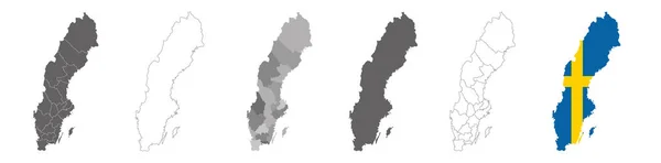 Set Politischer Karten Von Schweden Mit Regionen Und Flaggenkarte Isoliert — Stockvektor