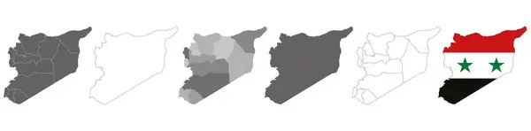 Набор Политических Карт Сирии Регионами Картой Флагов Белом Фоне — стоковый вектор