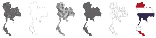 Set Politischer Landkarten Von Thailand Mit Regionen Und Flaggenkarte Isoliert — Stockvektor