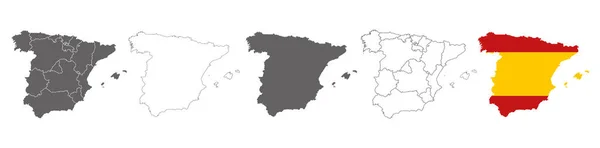 Conjunto Mapas Políticos España Con Regiones Mapa Bandera Aislados Sobre — Vector de stock