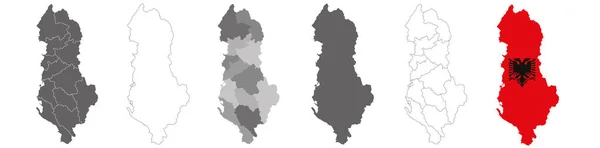 Set Politischer Landkarten Von Albanien Mit Regionen Und Flaggenkarte Isoliert — Stockvektor