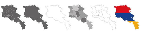 Beyaz Zemin Üzerinde Bölge Bayrak Haritası Bulunan Ermenistan Siyasi Haritaları — Stok Vektör