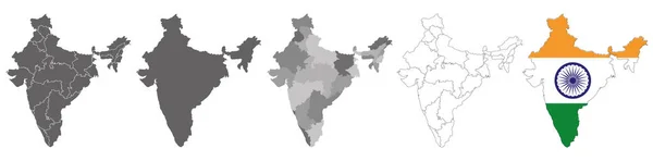 一套带有区域的印度政治地图和基于白色背景的国旗地图 — 图库矢量图片