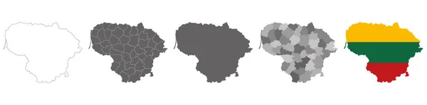 立陶宛的一套政治地图 区域和国旗地图以白色背景隔开 — 图库矢量图片