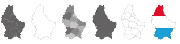 一套带有区域的卢森堡政治地图和基于白色背景的国旗地图 — 图库矢量图片