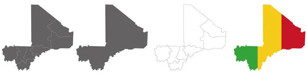 Conjunto Mapas Políticos Mali Com Regiões Mapa Bandeira Isolados Sobre — Vetor de Stock