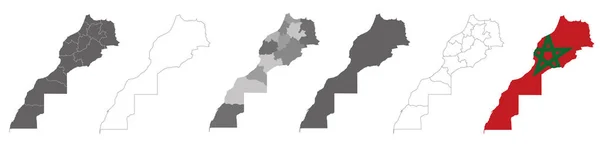 Serie Mappe Politiche Del Marocco Con Regioni Mappa Bandiera Isolate — Vettoriale Stock