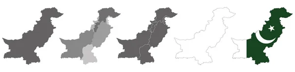 パキスタンの政治地図と白い背景に孤立した地域と旗の地図のセット — ストックベクタ