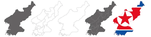 Vector Mapa Bandera Corea Del Norte Aislado Sobre Fondo Blanco — Vector de stock