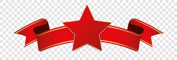 Czerwony Vintage Baner Wstążka Etykieta Gwiazdą Przezroczystym Tle — Wektor stockowy
