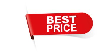 Beyaz arkaplanda en iyi metin fiyatlı kırmızı etiket pankartı