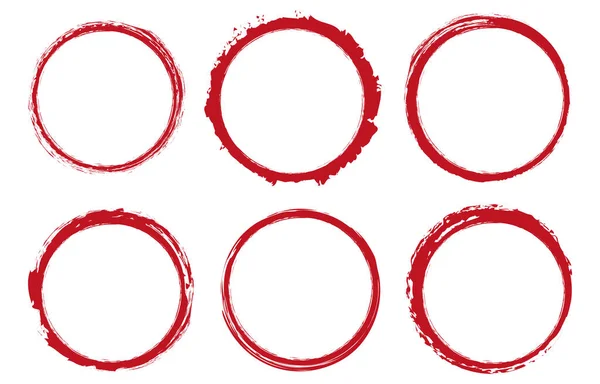 Набор Красной Круглой Кисти Окрашенные Чернила Штамп Круга Баннер Прозрачном — стоковый вектор